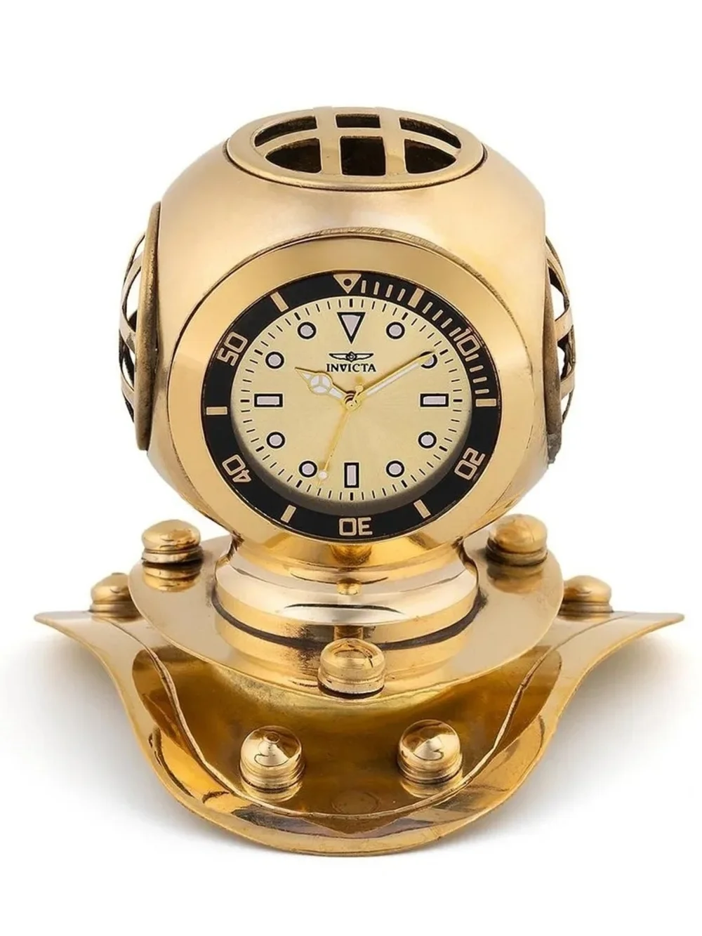 Invicta Gold Decorative Diver Helmet Desk Clock - Gold